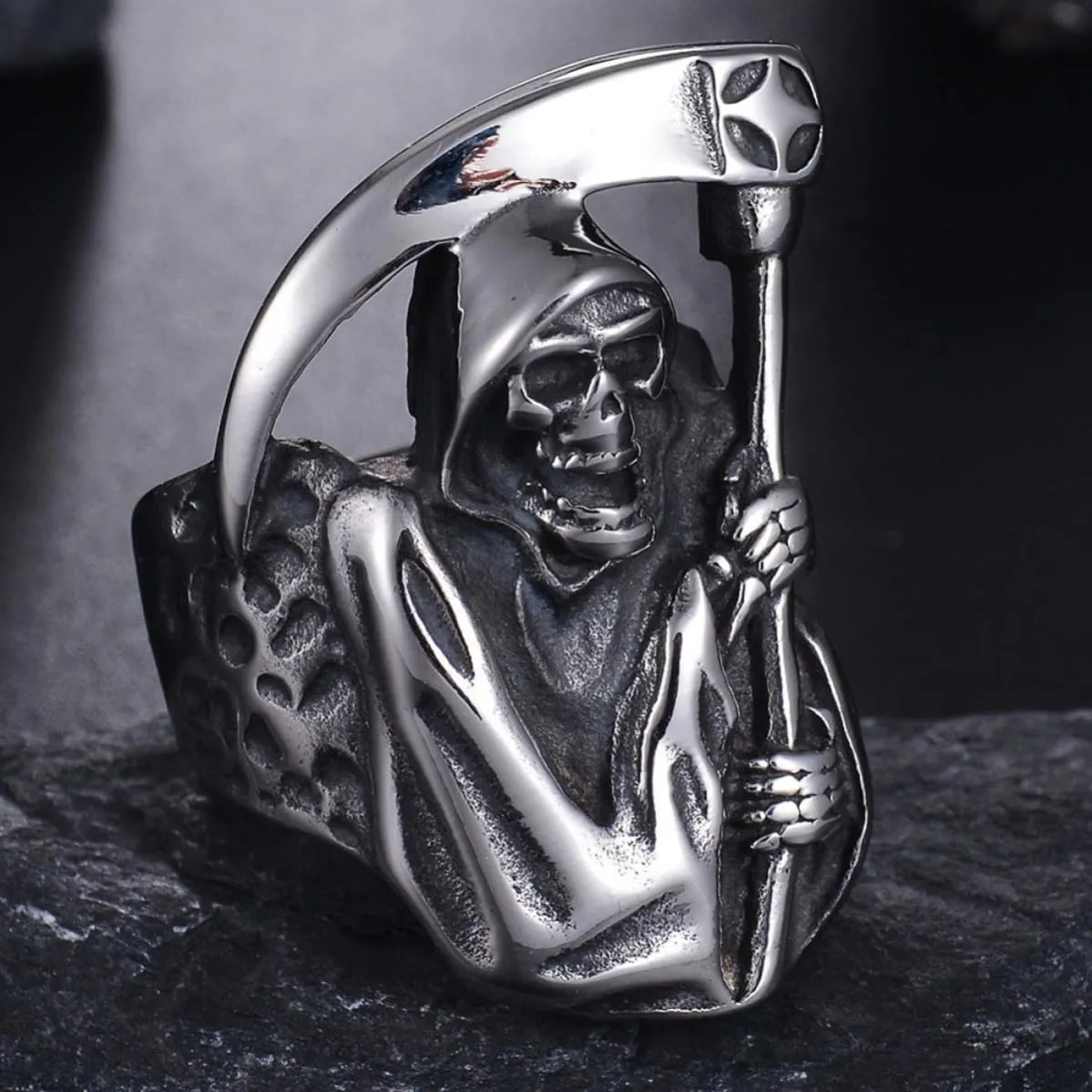 Angoily anello teschio in lega argento vintage uomo