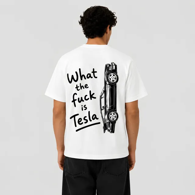 Pressink What The Fuck Is Tesla maglietta Porsche stampa retro