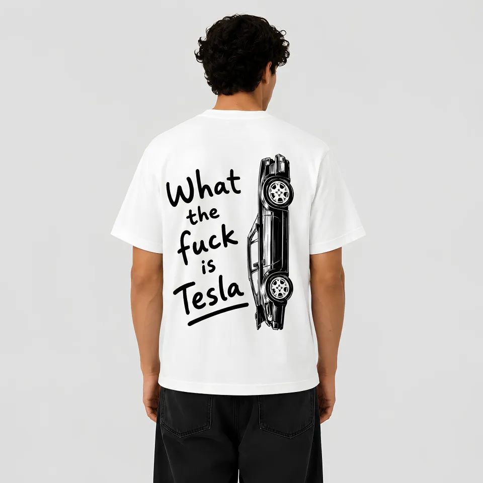 Pressink What The Fuck Is Tesla maglietta Porsche stampa retro