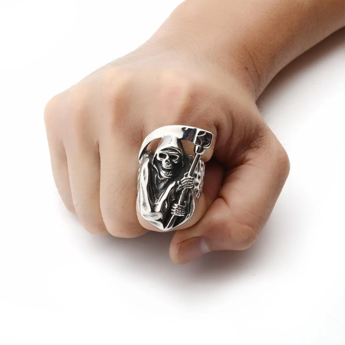 Angoily anello teschio in lega argento vintage uomo