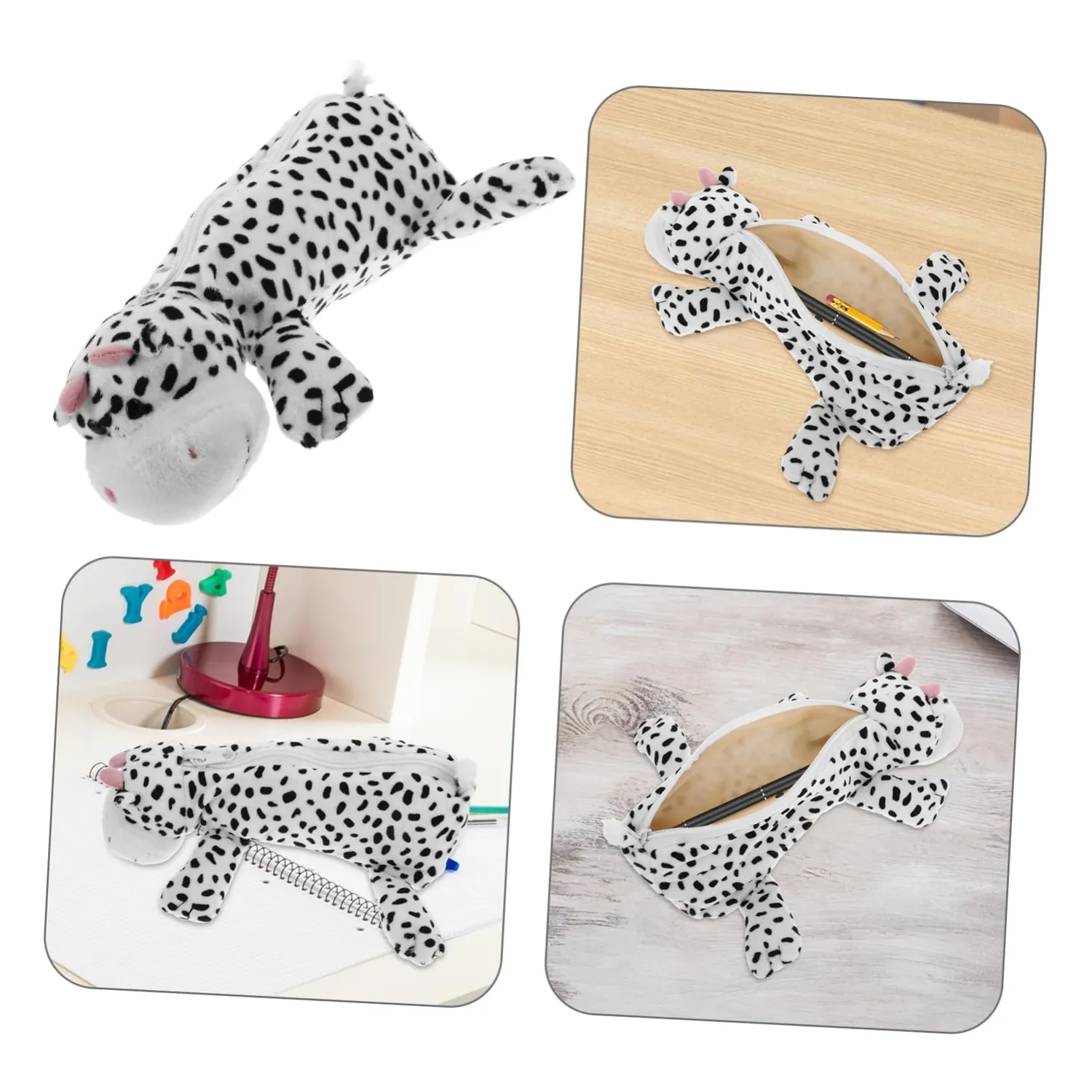 Angoily Astuccio Peluche Mucca Portapenne Cerniera Grigio Chiaro