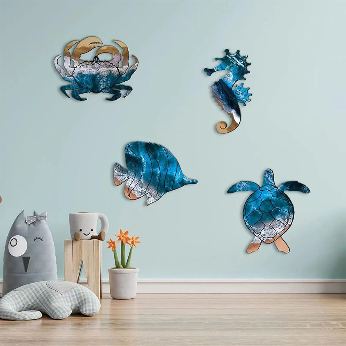 Angoily decorazione parete metallo mare set 4 pezzi 20x11 cm