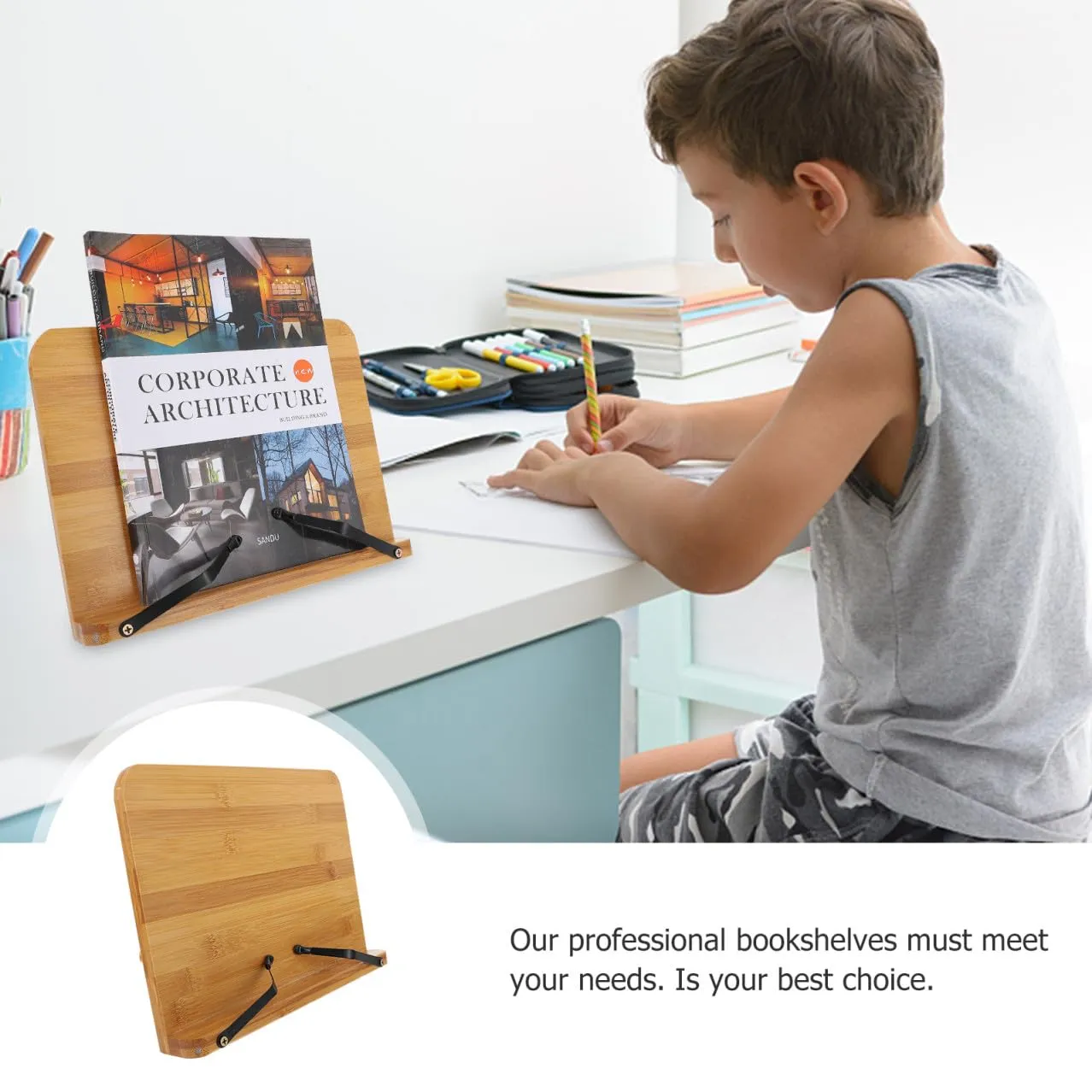 Angoily leggio libri bambù cachi 1 pezzo pieghevole