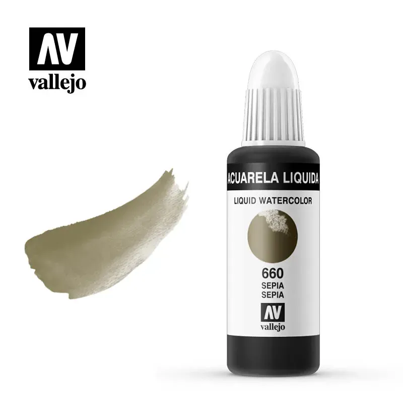 Vallejo Liquid Watercolor 660 acquerello liquido seppia 32ml