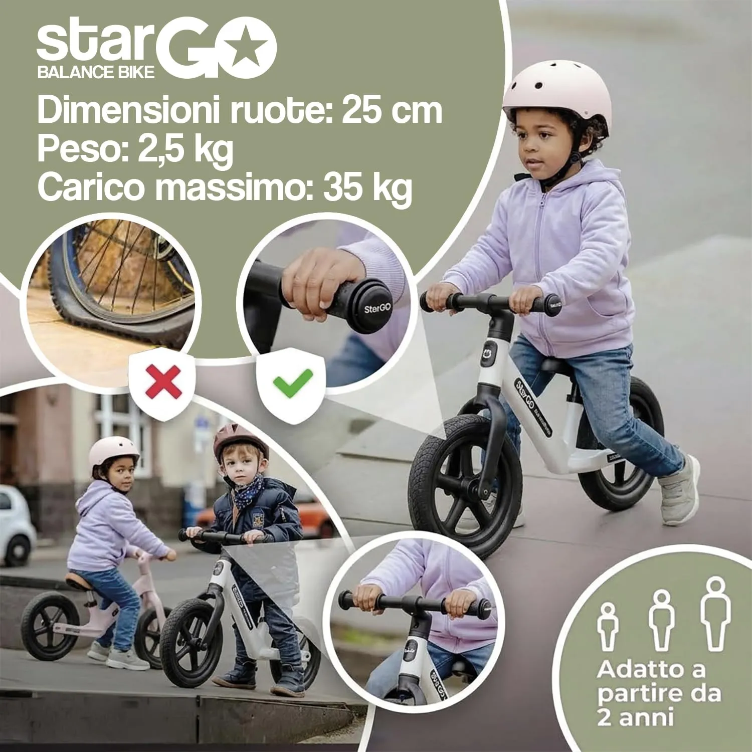 Giodicart StarGO bici senza pedali bianca 10" airless