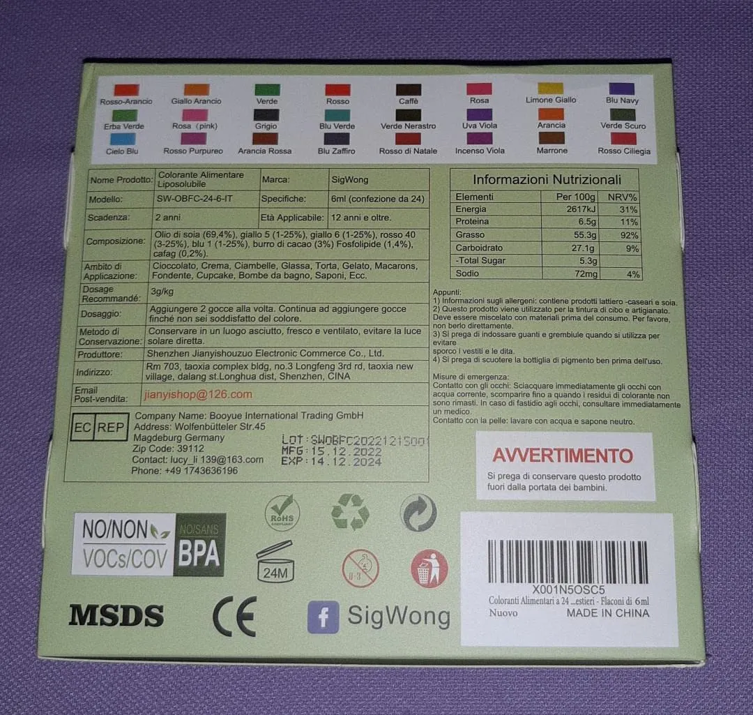 Sigwong Coloranti Alimentari Cioccolato 24pz Liposolubili Olio