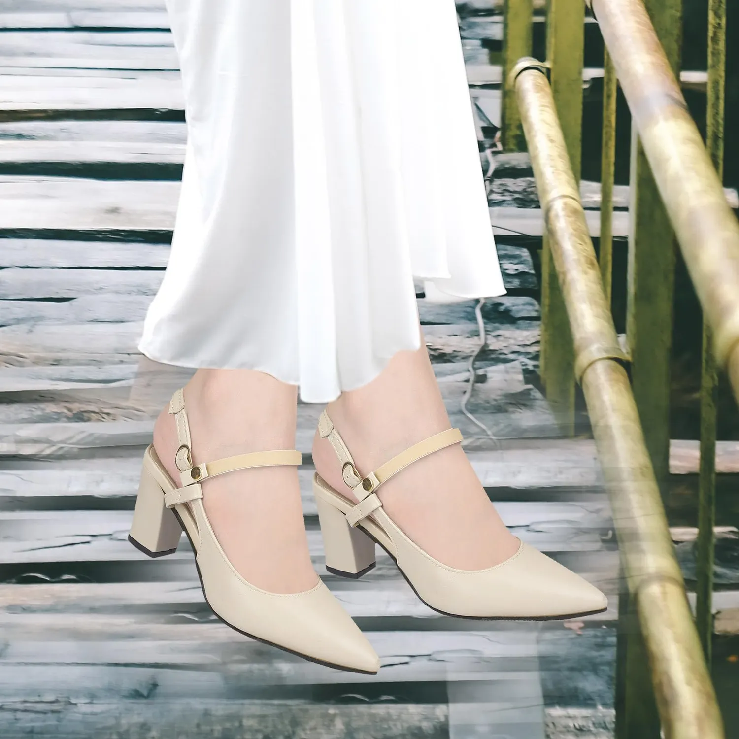 Angoily Cinturino Scarpe Tacchi Beige Regolabile