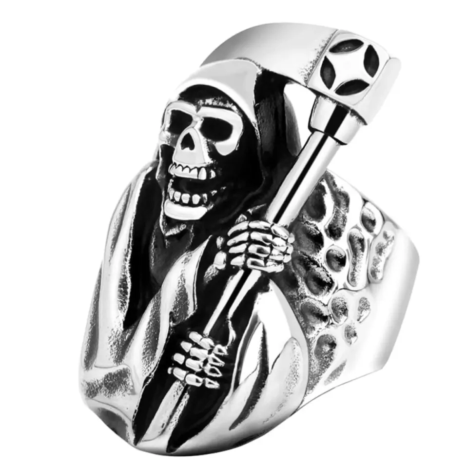 Angoily anello teschio in lega argento vintage uomo