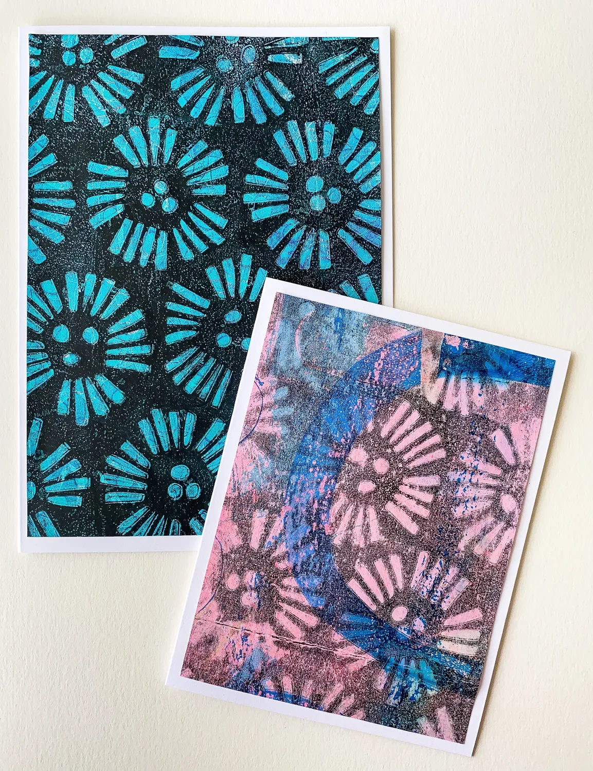 Gelli Arts stencil fiori astratti 5"x7" Marsha Valk
